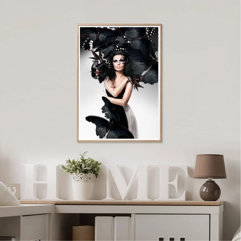 Woman with black hair wall art print