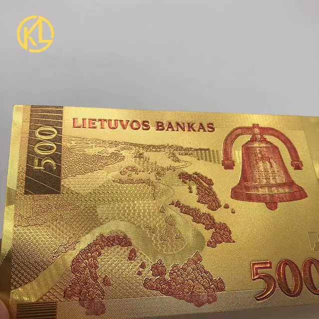 Plastic 24k Gold Banknote Currency Republic of Lithuania 500 Litas