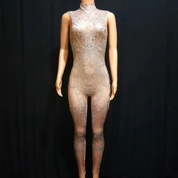 

Sexy Singer Jumpsuit Rhinestones Stretch Bodysuit Costume Stage Dance Wear Celebrate Shining Leggings Nightclub DJ DS Outfit