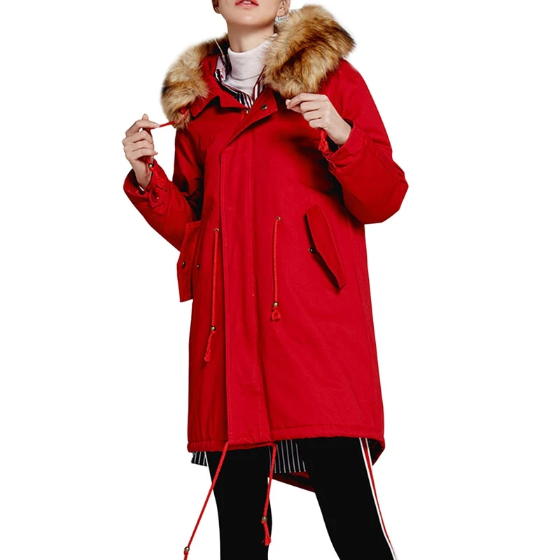 2018 Faux Fur Collar Plus Size Women Winter Hooded Coat