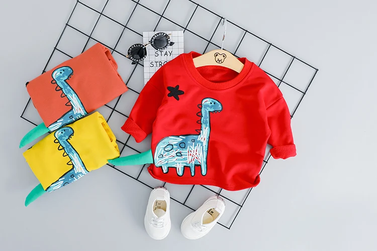 HYLKIDHUOSE/Коллекция года, весенние детские костюмы для малышей комплекты одежды для маленьких мальчиков и девочек детская футболка с динозавром и штаны костюм для младенцев