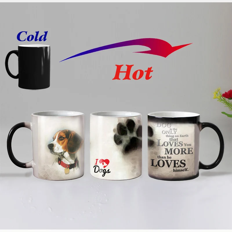 

Free shipping Cute dogs Heat Reveal Coffee mug Ceramic Color changing Magic tea Cup mugs suprise gift