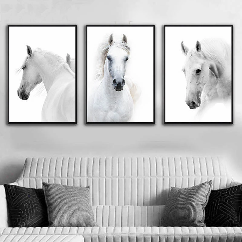 Nordic Home Decoration Style Canvas Painting White Horse Animals Art Printing Living Room Poster Modern Minimalist Wall Pictures