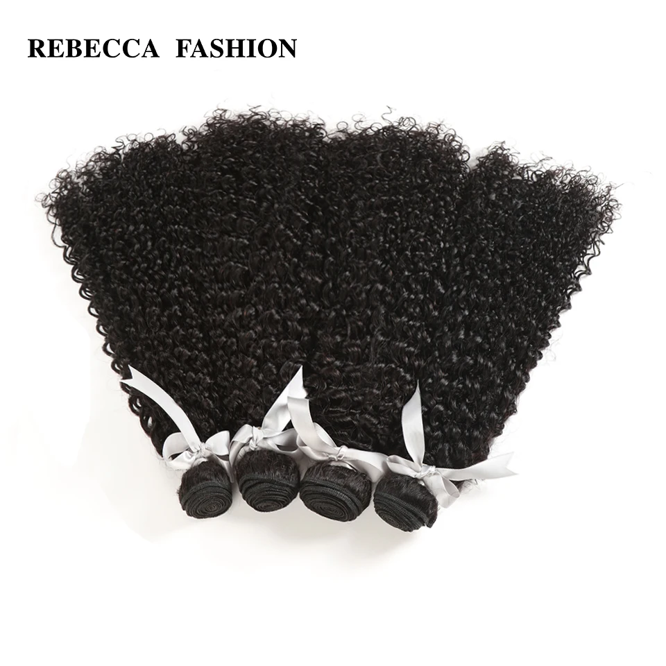 Rebecca перуанские вьющиеся переплетенные человеческие волосы 4 пучка с закрытием не Реми пучки вьющихся волос с 4x4 кружевной чехол