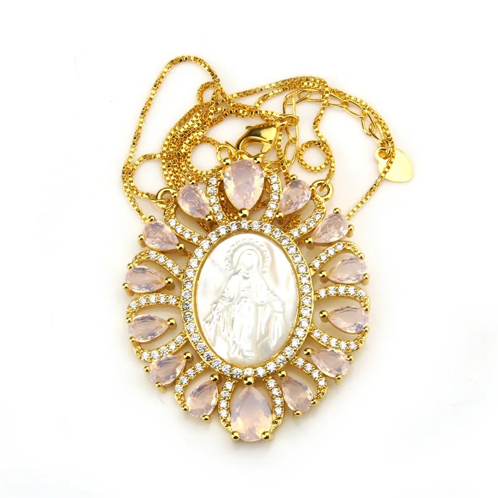 Lucky Sonny Women Necklace Collar Gold Color Virgin Mary Mother of Pearl Pendants Necklaces Fashion CZ Jewelry Colar Feminina (5)