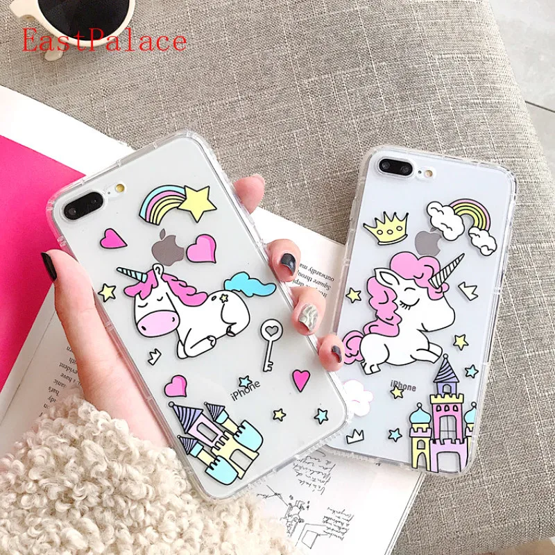 3D Kawaii Unicorn Luxury Transparent Phone Case for Iphone XS X MAX XR 6 S 7 8 Plus 8plus Designer Couple Cover |