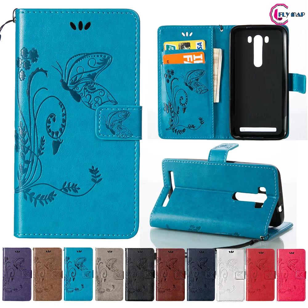 

Coque for ASUS ZE500KL Zenfone 2 Laser Case Phone Leather Cover for ASUS Z00ED ZOOED ASUS_Z00ED Retro Butterfly Wallet Flip Case