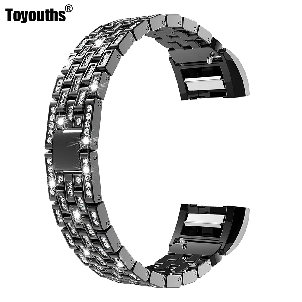 

Toyouths Luxury Women Crystal Diamond Metal Comptible WatchBands Bangle Bracelet Straps Wrist Band for Fitbit Charge 2