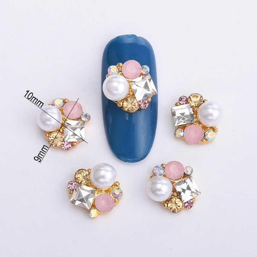 10pcs 3d pearl nail art gold alloy glitter drills DIY nails accessoires ...