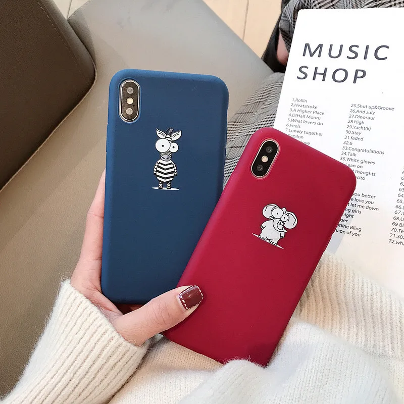 

JAMULAR Cute Elephant Zebra Phone Case For iPhone 6 6s X XS MAX XR 8 7 Plus Animal Pattern Soft Silicone Back Cover For iPhone X