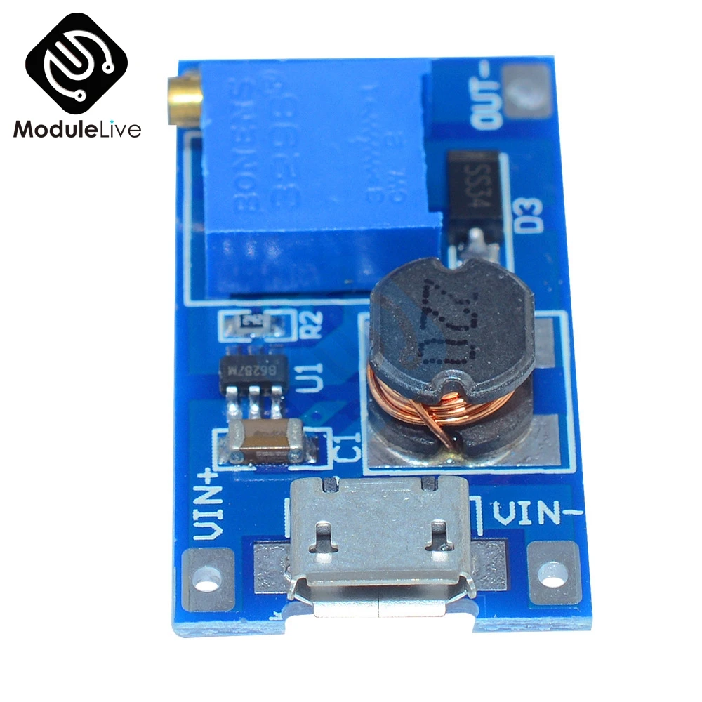 1 шт. для замены XL6009 2A макс. DC-DC Повышающий Модуль питания MT3608 Micro USB 2-24 В до 28 в Регулируемый усилитель для Arduino