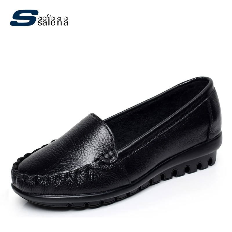 

Women Leather Shoes Women Flats Comfortable Soft Bottom Peas Shoes Low Top Mother Shoes Factory Direct Big Size Eu43 #B2148