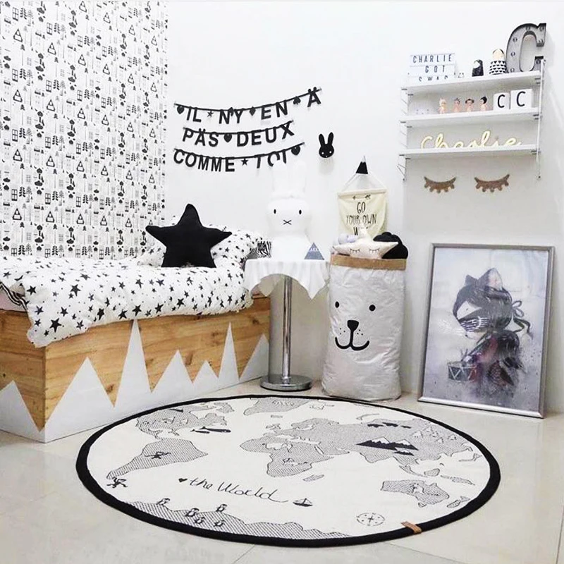 price reduction Kids Room Round World Map Toy Storage Portable Play Mat For Toy Baby Playing Floor Organizer Blanke