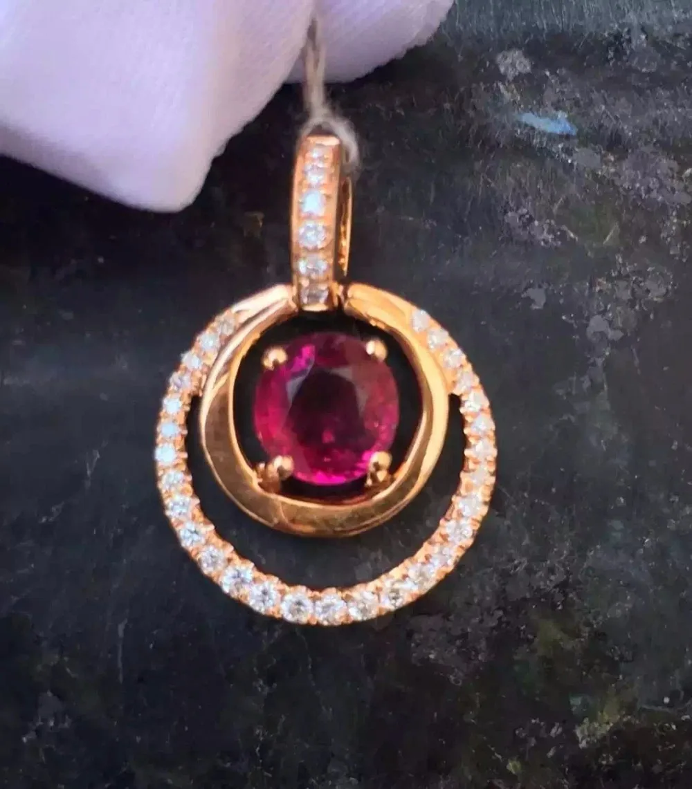 18K Rose Gold 0 973ct Red Tourmaline font b Necklace b font Pendant 0 173ct Natrual