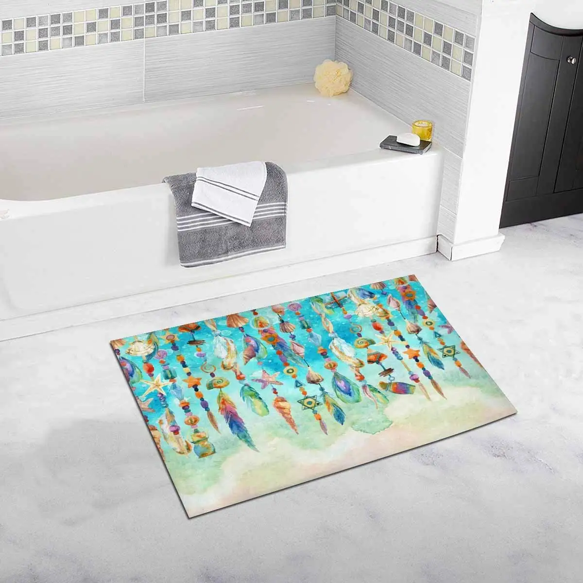Акварельные украшения море бусы из ракушек коврик для ванной мягкий коврик для ванной комнаты Нескользящие резиновые 20 Вт X 32 л дюймов