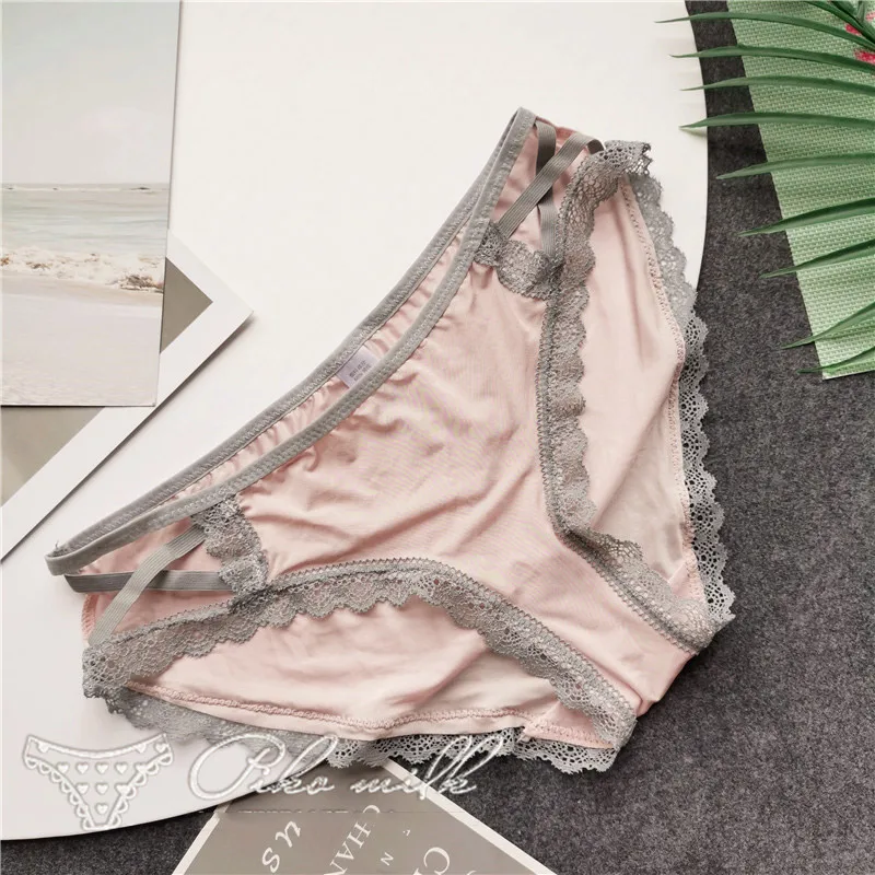 pink SP& CITY, на шнуровке, милое ледяное шелковое бесшовное белье для женщин, сексуальные трусики с дырочками, с промежностью, хлопковые трусы, женское нижнее белье Танга - Цвет: pink