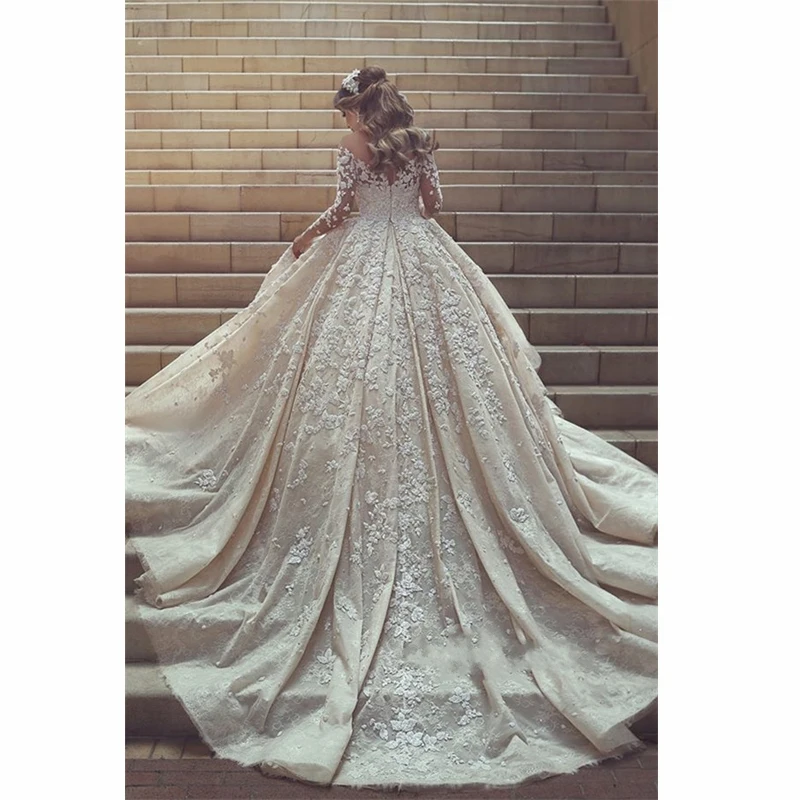 2019-Winter-New-Womens-Dress-Gorgeous-Appliques-Bridal-Gowns-With-Train-Elegant-Full-Sleeves-Floor-Length (2)