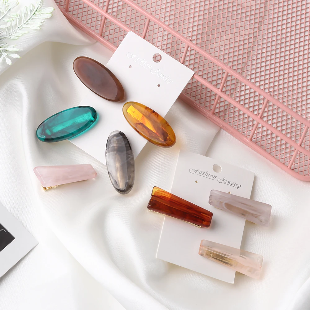 

Popular Korea Fashion Resin Marble Acrylic Hairclips Hairpins For Women Geometric Oval Transparent Hair Clips Hair Styling Tool