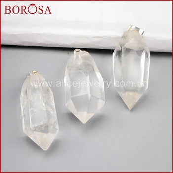 

BOROSA Silver Color Natural White Crystal Quartz Faceted Pencil Point Druzy Pendant for Necklace Making Gems Jewelry WX816