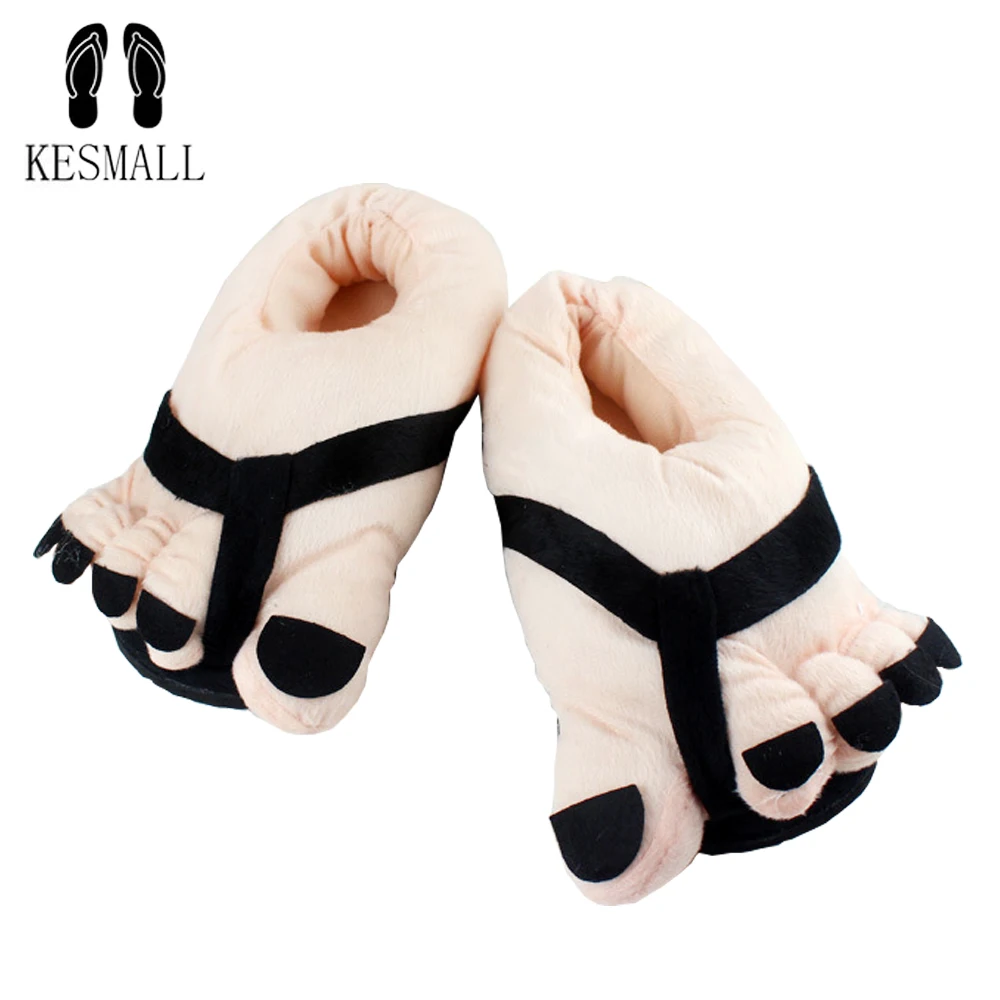 

KESMALL Warm Soft Slippers Fashion Big Hairy Unisex Savage Monster Hobbit Feet Plush Home Slippers Indoor Lovers 3D Shoes Gift