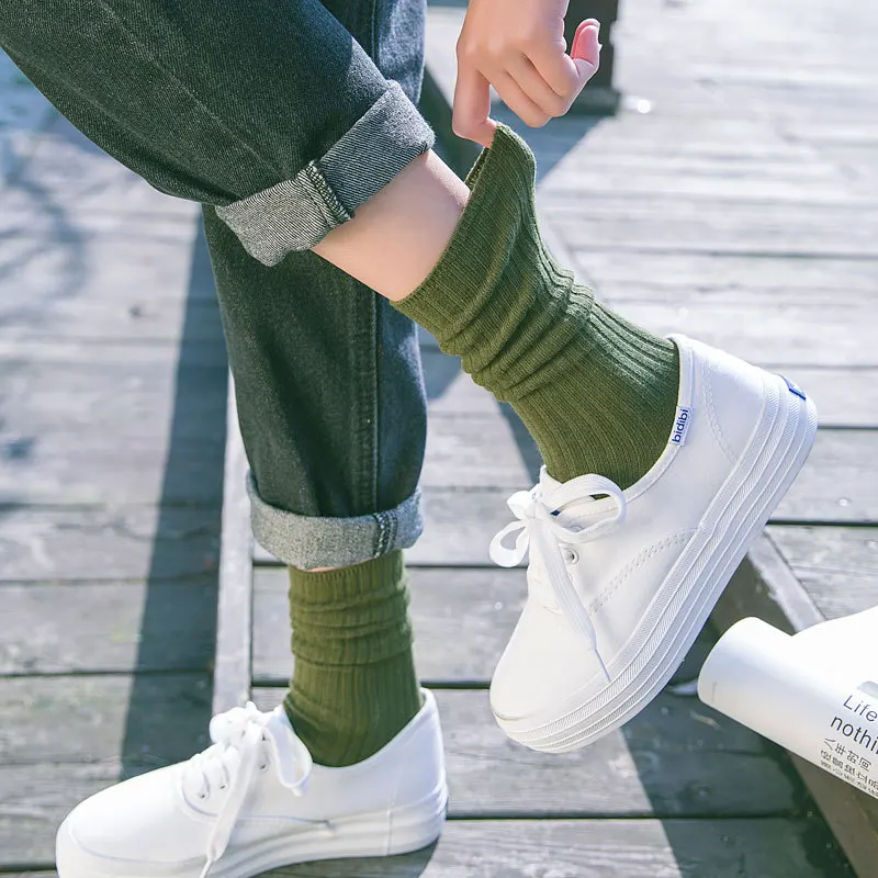 Японские повседневные хлопковые носки, теплые однотонные вязаные длинные носки для женщин, мужчин, зима, осень, для девушек, для девушек, для фестиваля, подарки, аксессуары