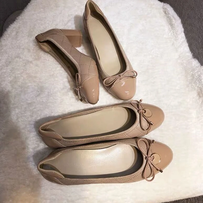 

Stkehidba Spring Flats Women Shoes Bowtie Loafers Cow Leather Elegant Short Heels Slip On Footwear Female Pointed Toe Shoes