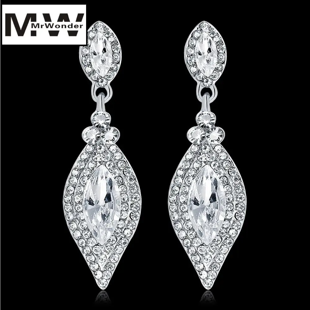 

mrwonder 4 Styles Teardrop Crystal Long Earrings Silver Rhinestone Bridal Drop Earrings for Women Party Wedding Jewelry SAN0