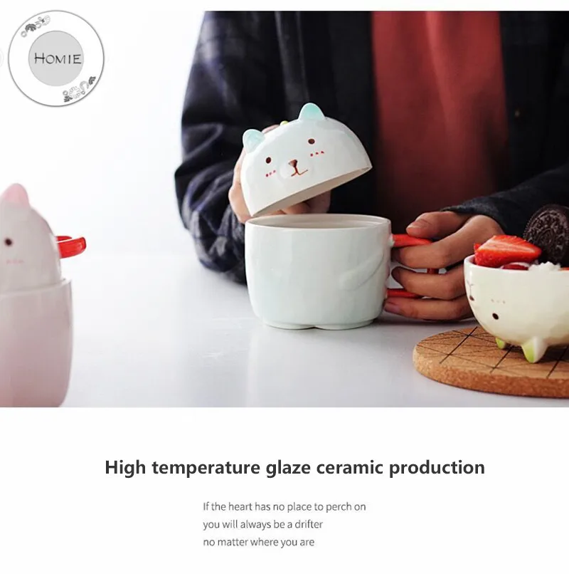 HOMIE lovely Cartoon bear Cup Coffee Mug Large  With lid Mugs creative Drinkware Tea milk Cup Afternoon ceramics Office home03