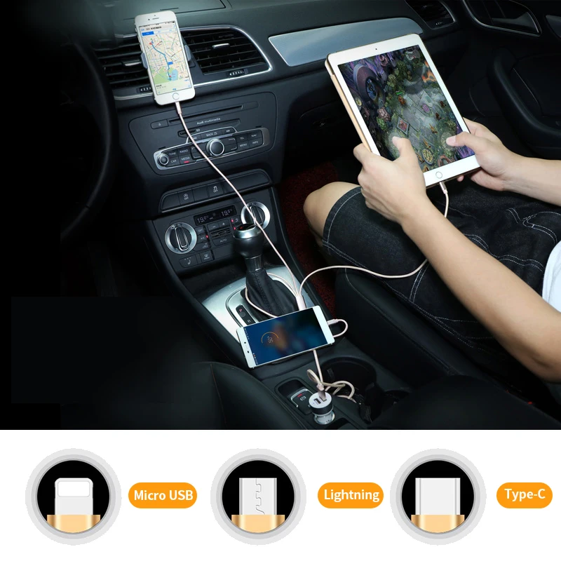 1 шт. usb-кабель для зарядки макс. 2А с gps отслеживанием для автоматического определения местоположения через бесплатное приложение Micro/Light/type-C Мульти usb порт Сильная ткань
