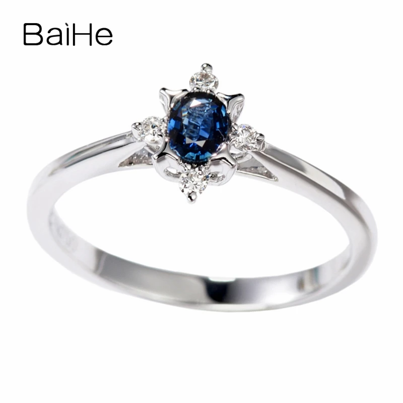 BAIHE Solid 14K белое золото 0.2CT сертифицированные безупречные натуральные сапфировые обручальные женские модные ювелирные изделия Подарочное кольцо