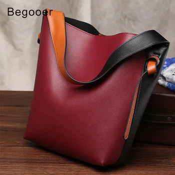 

BEGOOER Genuine Leather Bucket Bag Women Leather Luxury Women's Handbag Panelled Ladies Bags Designer High Quality Fashion Sac