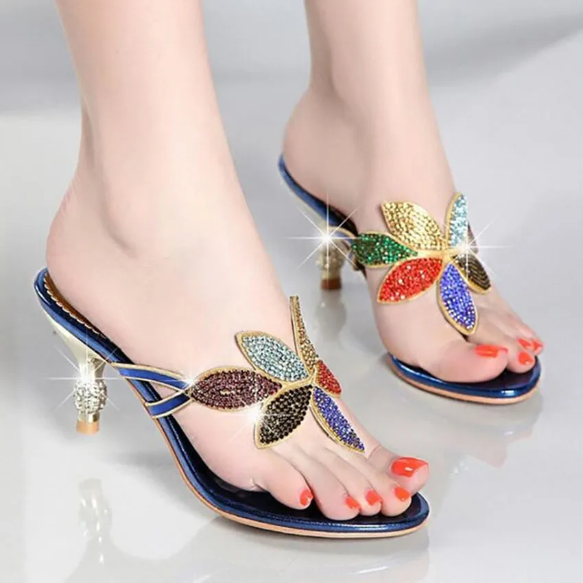 

Summer High Heels Flip Flops Fashion 6CM High Elegant Summer Women Slippers Rhinestone Outdoor Women Footwear