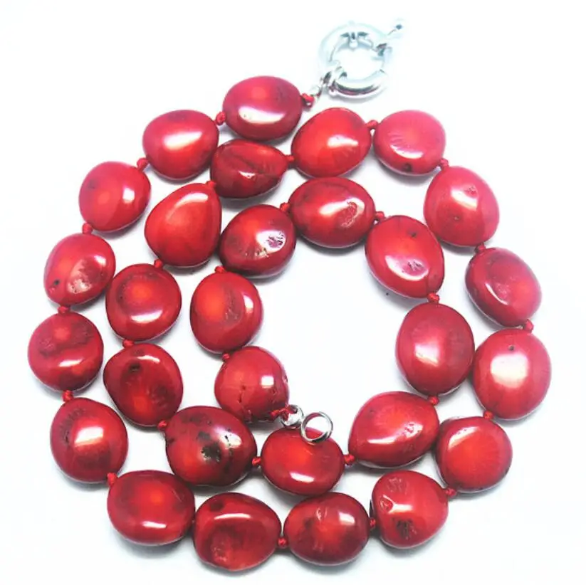 

Fashion Natural red sea coral irregular beads necklace chains semi precious stone jewelry 17.5 inch length Handmade knotted