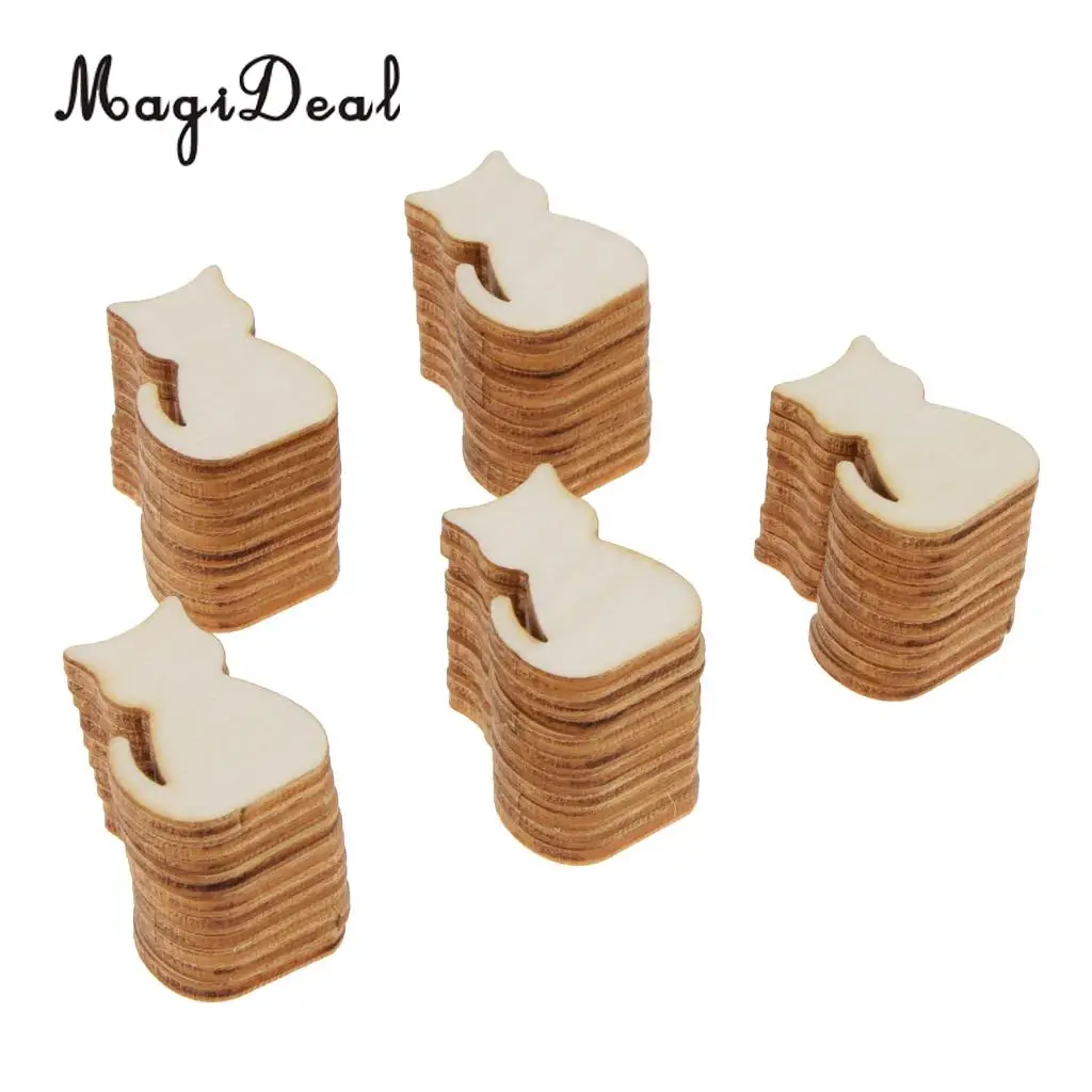 MagiDeal 50pcs Vintage Blank Cat Cutout Wooden Chips Scrapbooking Embellishment Home Decor Toy DIY Craft