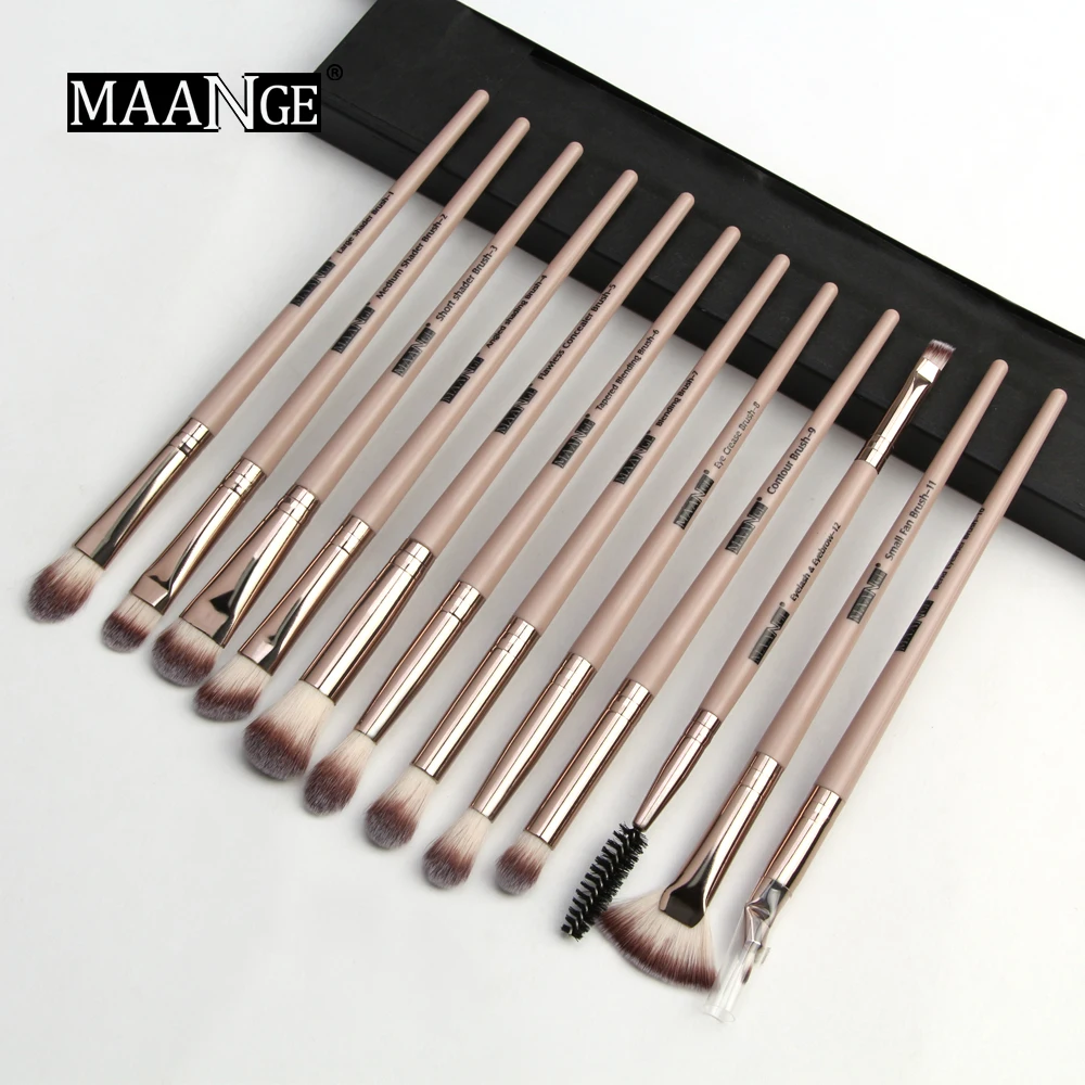 

MAANGE 12Pcs Professional Makeup Brushes Set Make Up Brush Tools Kit Eye Liner Shade Natural Synthetic Hair Brushes Set Tools