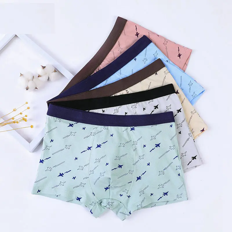 

5Pcs/Lot Fat Boys Underwears Panties Boxers Cotton Stripes Underpants High Quality Breathable Shorts for Teenage 12 16 18 22 24Y