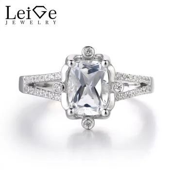 

Leige Jewelry Natural White Topaz Gemstone Cushion Shape Engagement Vintage Rings November Birthstone For Woman 925 Silver