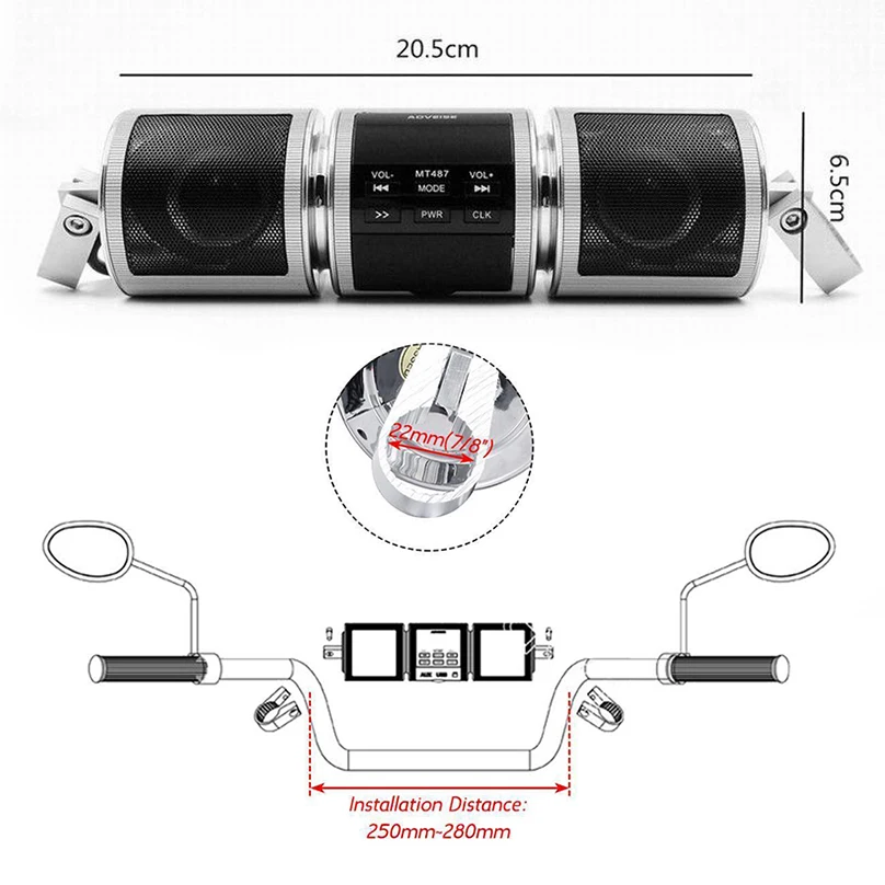 Руль мотоцикла MP3 плеер динамик Bluetooth Музыка FM радио водонепроницаемый регулируемый кронштейн мотоцикл аудио стерео ATV UTV 4 Вт