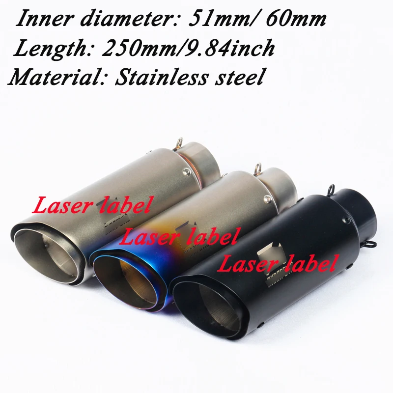 

38mm 51mm 60mm Motorcycle Short Stainless Steel Exhaust Muffler Pipe System For 200/300 ZX6R 10R Z750 800 R6