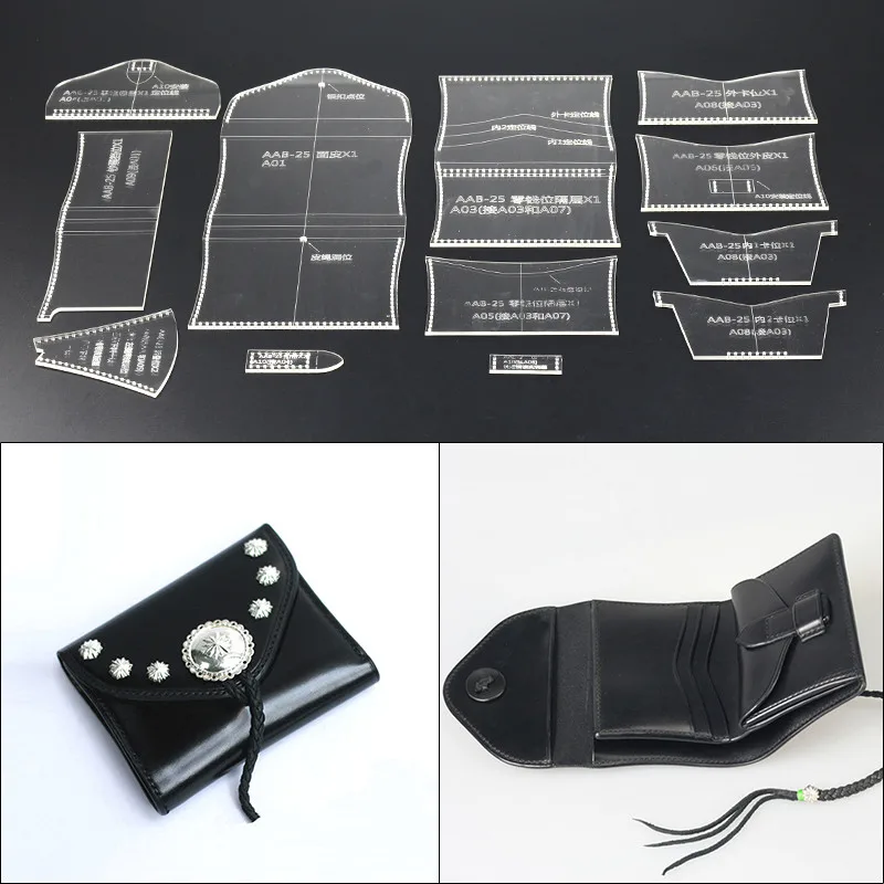 

Laser cut acrylic Stencil template DIY small card holder folding wallet sewing pattern Leathercraft tool set 11*9.5*2cm