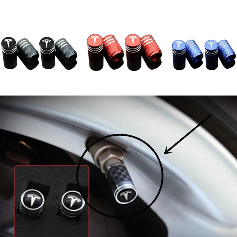 

4pcs Car Styling Carbon fiber Tire Wheel Valve Tyre Stem Air Caps Airtight Covers For Tesla Model S Model X 3 Car Accessories