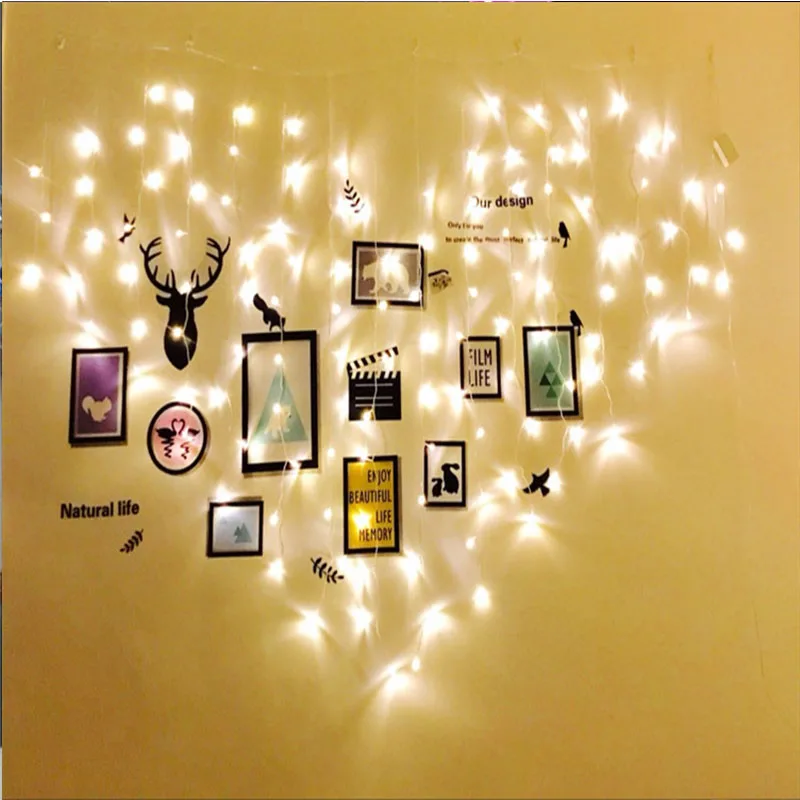 Hot sale 2 x 1.5m Heart Shape 128 LED String Holiday Light Christmas Wedding Decoracao Curtain lamp EU Love the curtain light