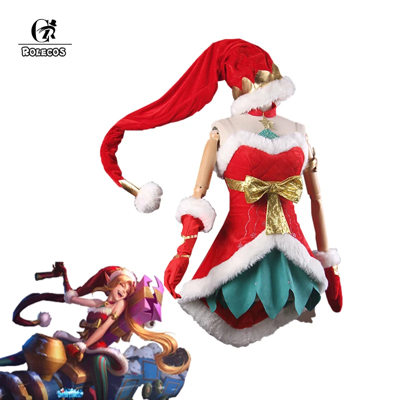 

ROLECOS Game LOL Cosplay Costume Christmas Rascal Jinx Cosplay Dress Uniform Full Set Fancy Suit XMAS Party Costume