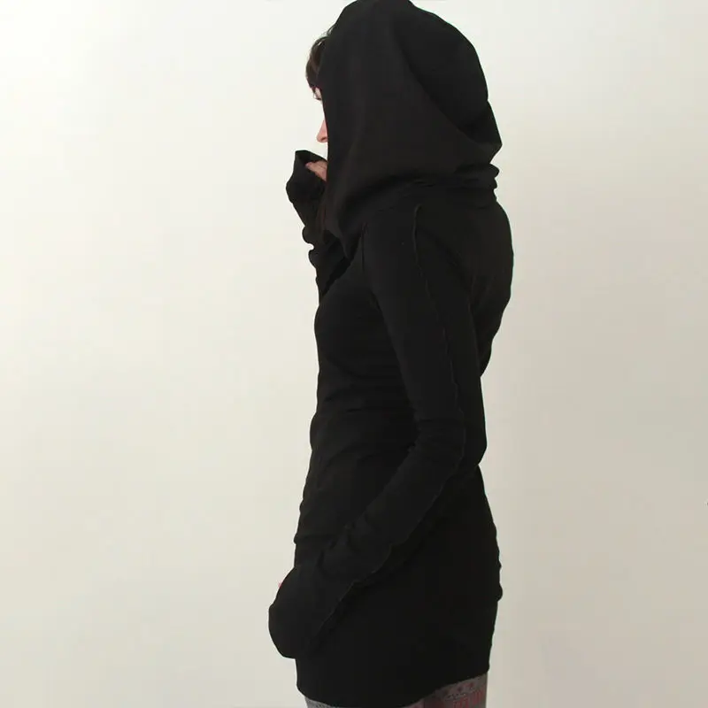 Черная пятница предложения новые женские с длинным рукавом Дамские облегающие худи с капюшоном пуловер Туника длинная Толстовка черный