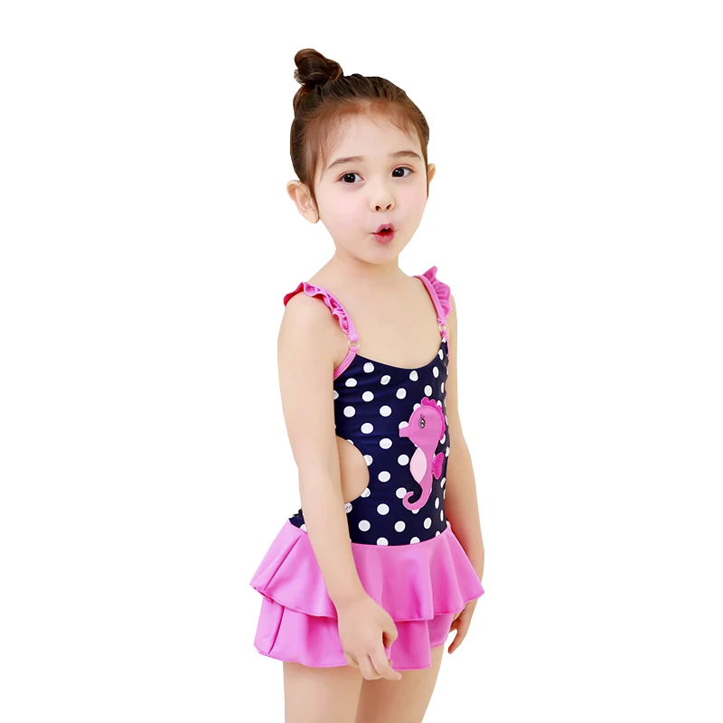 2017 Girl's Dress Swimwear One Piece Dot Swimsuit Children Kinder Kids