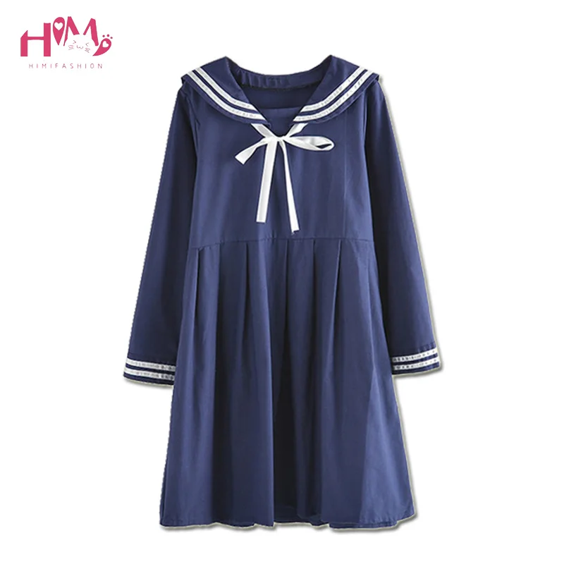 

Summer New Women's Cat Printed A-line Dress Navy Blue Bow Sailor Collar Solid Loose Dress Short Sleeve Cute Dresses for Femelas