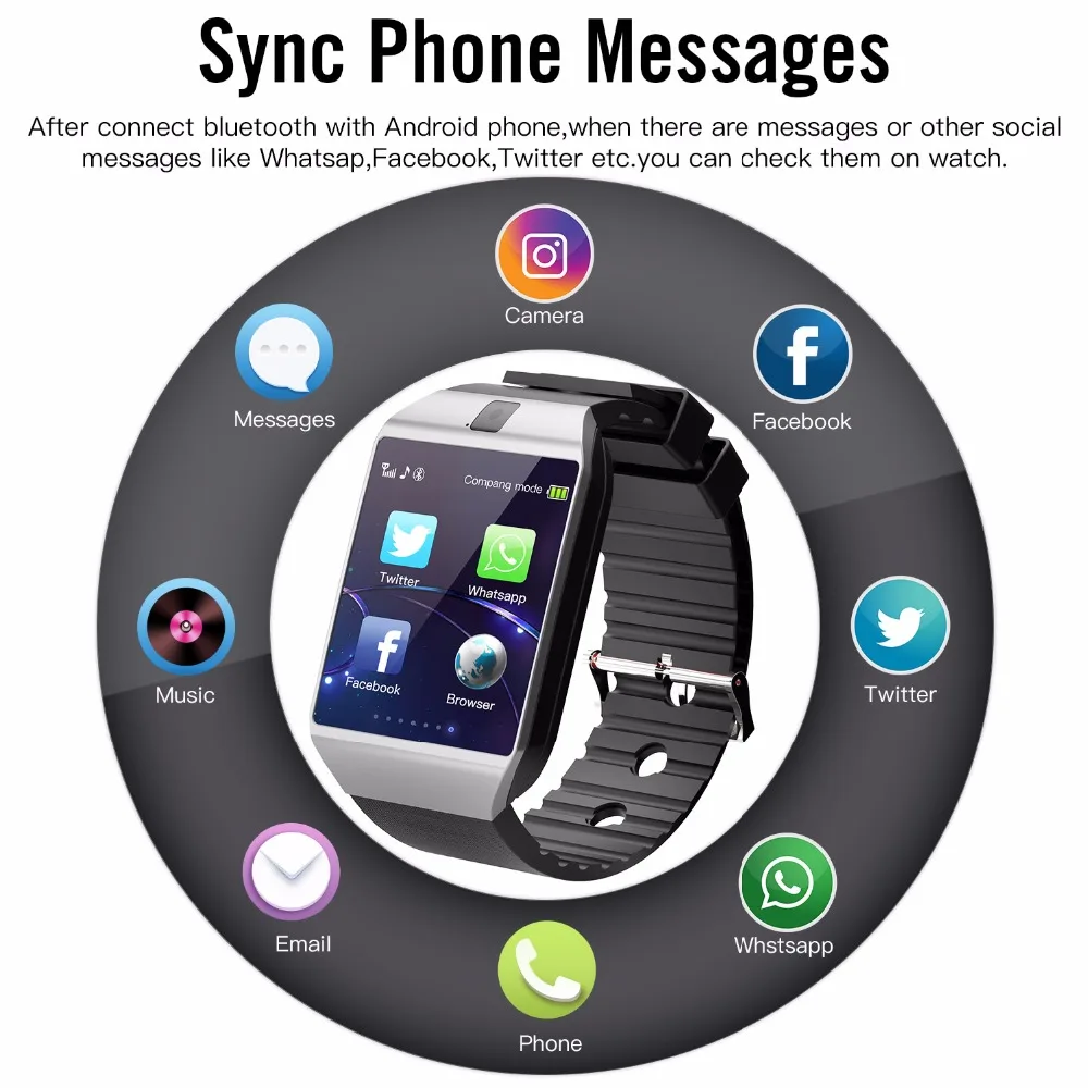 

Smart Watch Digital Men Watch For iPhone Android Mobile Phone Bluetooth SIM TF Card Camera 2019
