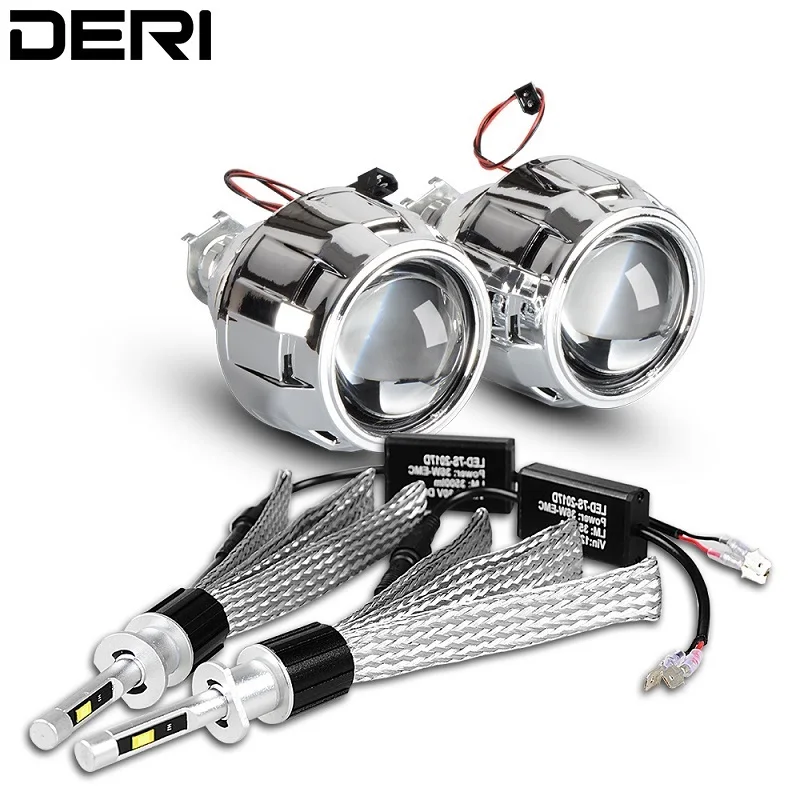 

DERI 2Pcs 2.5 Inch Universal New Car Motorcycle Mini Retrofit Projector Lens With H1 Led HID Xenon Headlight Kit H4 H7 Adapters