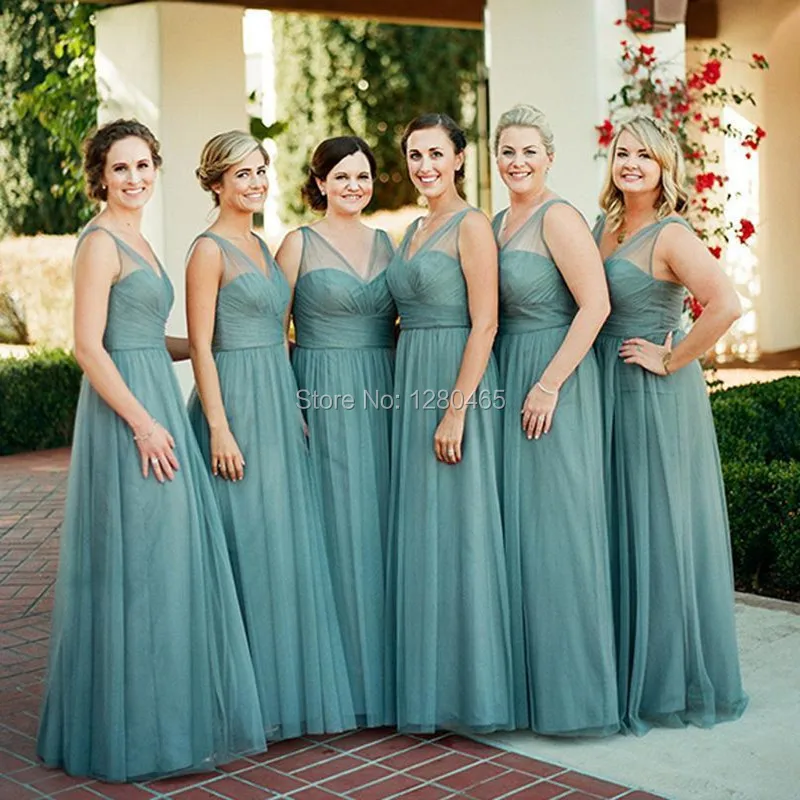 Teal Green Tulle Long Bridesmaid Dresses Cheap Bridesmaid Dresses Prom