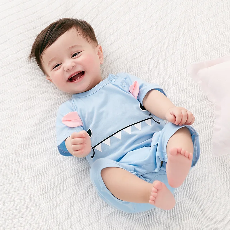 

2019 Summer Short Sleeve Baby Bodysuit Cartoon Shark Baby Boy Baby Girl Bodysuit Children Jumpsuit Newborn Clothing